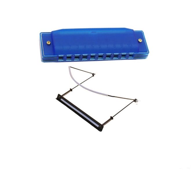 Blue Harmonica 10 Hole 20 Tone with Adjustable Holder Bracket