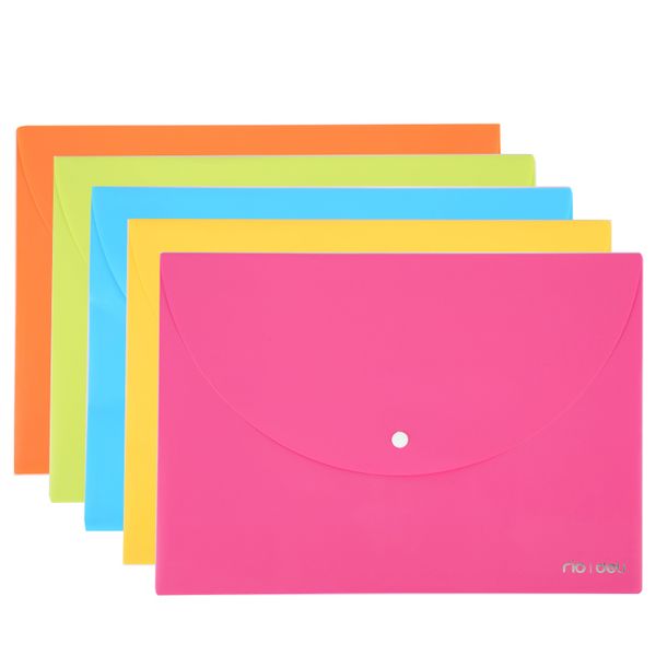 Deli Carry Folder 180 Micron Solid Color With Press Stud A4, 5 packs