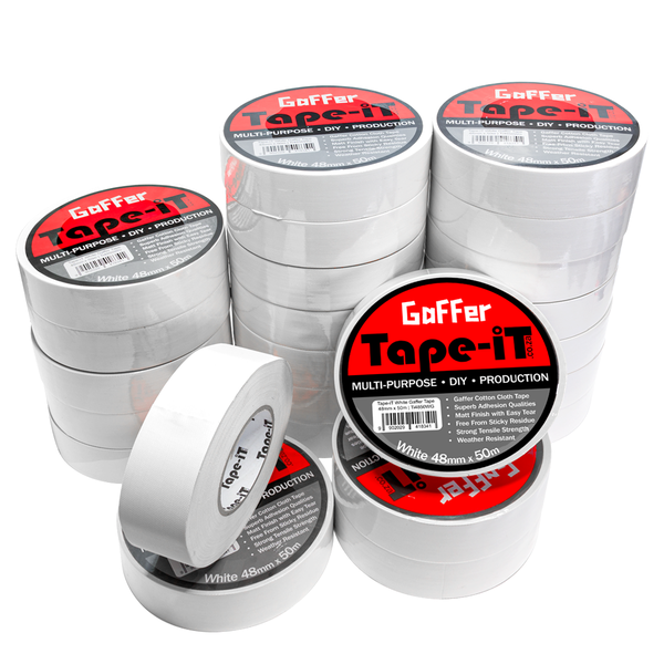 Tape-iT Carton with 24 Rolls of White Gaffer Tape 48mm x 50m | Ti4850WG24