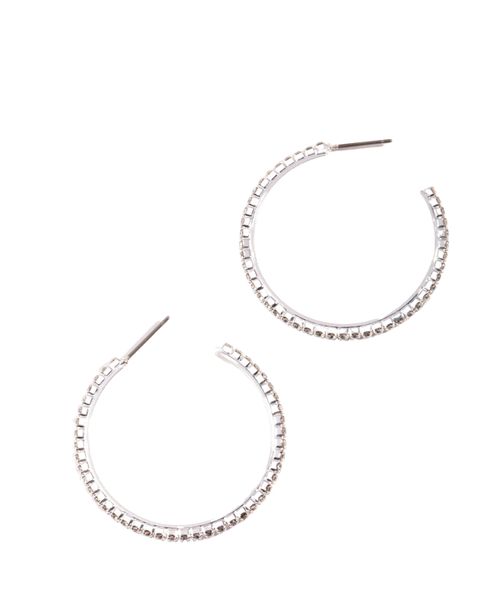 Silver Medium Diamante Hoop Earrings