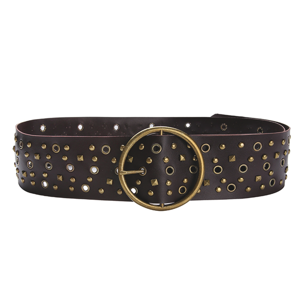Women Waistband Buckle Belt Vintage Grommet Wide Waist Belt