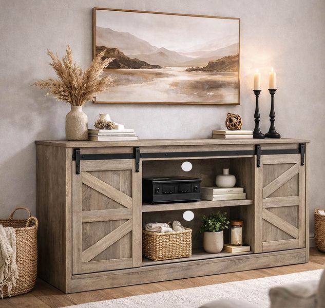 TV Stand Entertainment Center with Sliding Barn Storage Cabinets TV Media