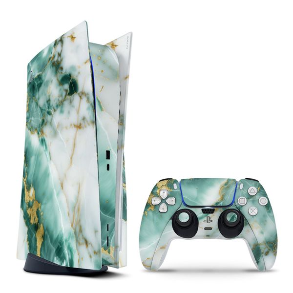 Decal Skin Compatible with PS5 (Disc) - Marble Emerald Gold (Decal Only)