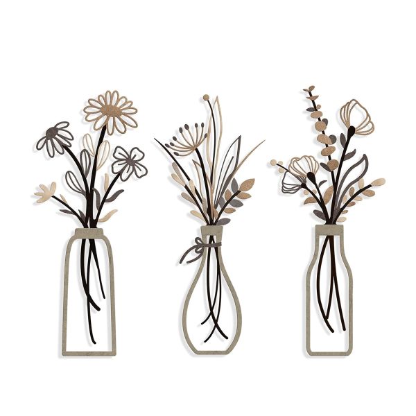 Metal Flowers Wall Arts Home Minimalist Floral Themed Wall Decors 3 Pieces