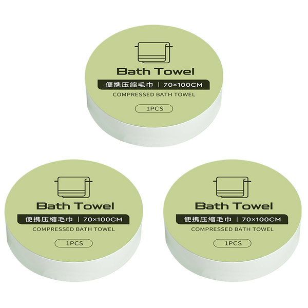 70 x 100cm Compressed Travel Bath Towel - 3 Pack