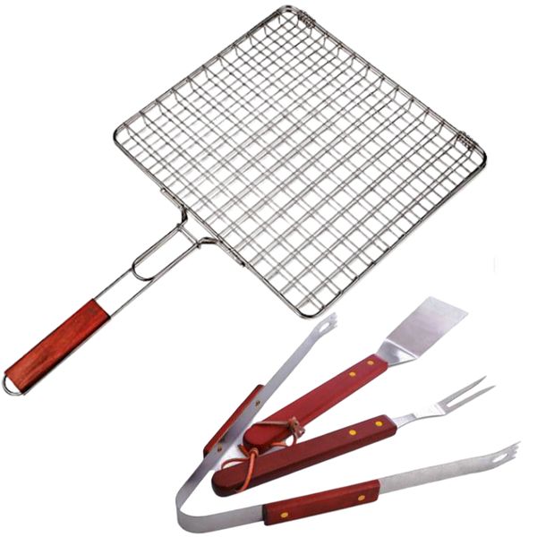 Stainless Steel Grill Grid &amp; BBQ Tool Set, Camping &amp; Outdoor Braai Pack of4