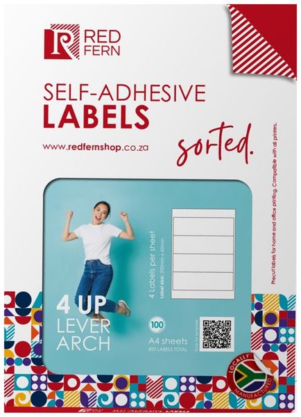 Redfern Lever Arch 4up A4 Self-Adhesive Labels 10 Sheets