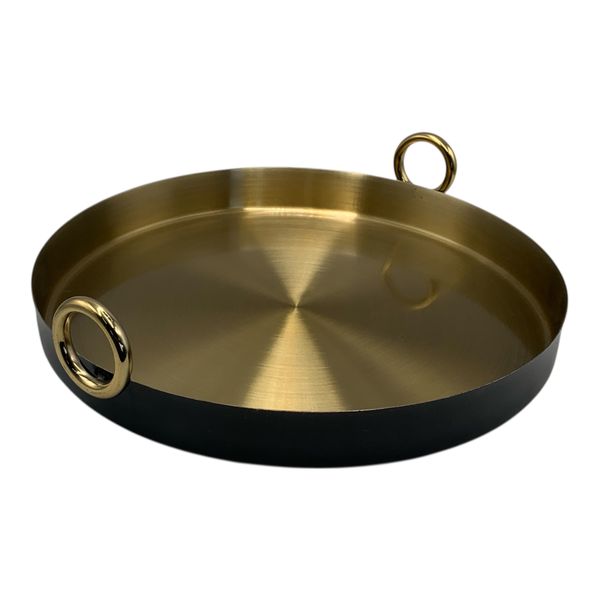 Tray 35x4cm Round Black With Gold Inlay and Gold Ring Handles