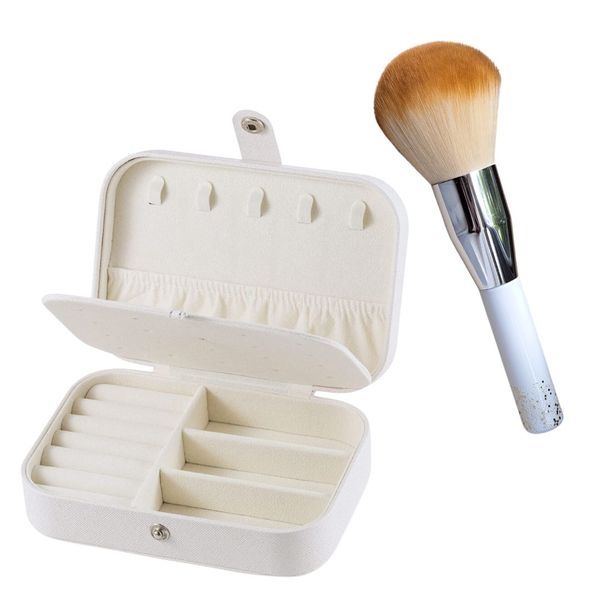 Portable Jewelry Box Storage Case for Earrings &amp; Necklace, Powder Brush