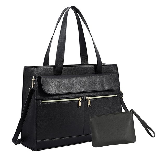 Luxury Women PU Leather Briefcase Laptop Tote Work Bag with Small Bag