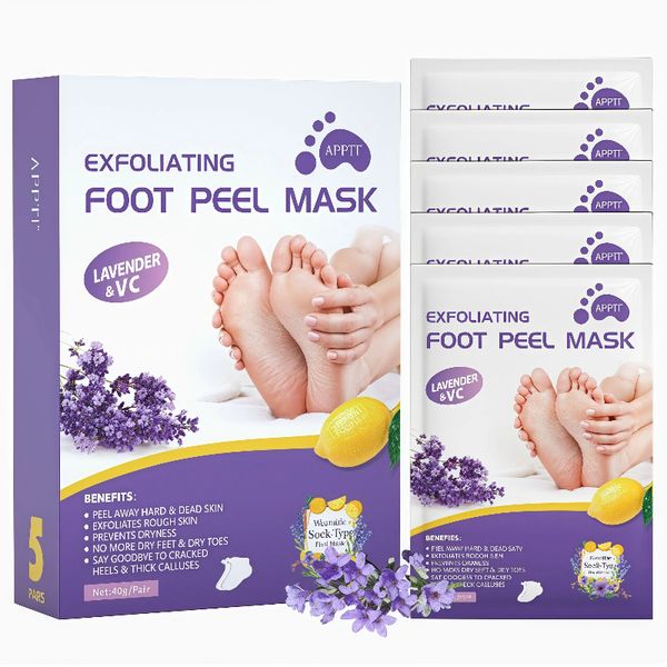 Lavender &amp; VC Exfoliating Foot Peel Mask, 5 Pairs