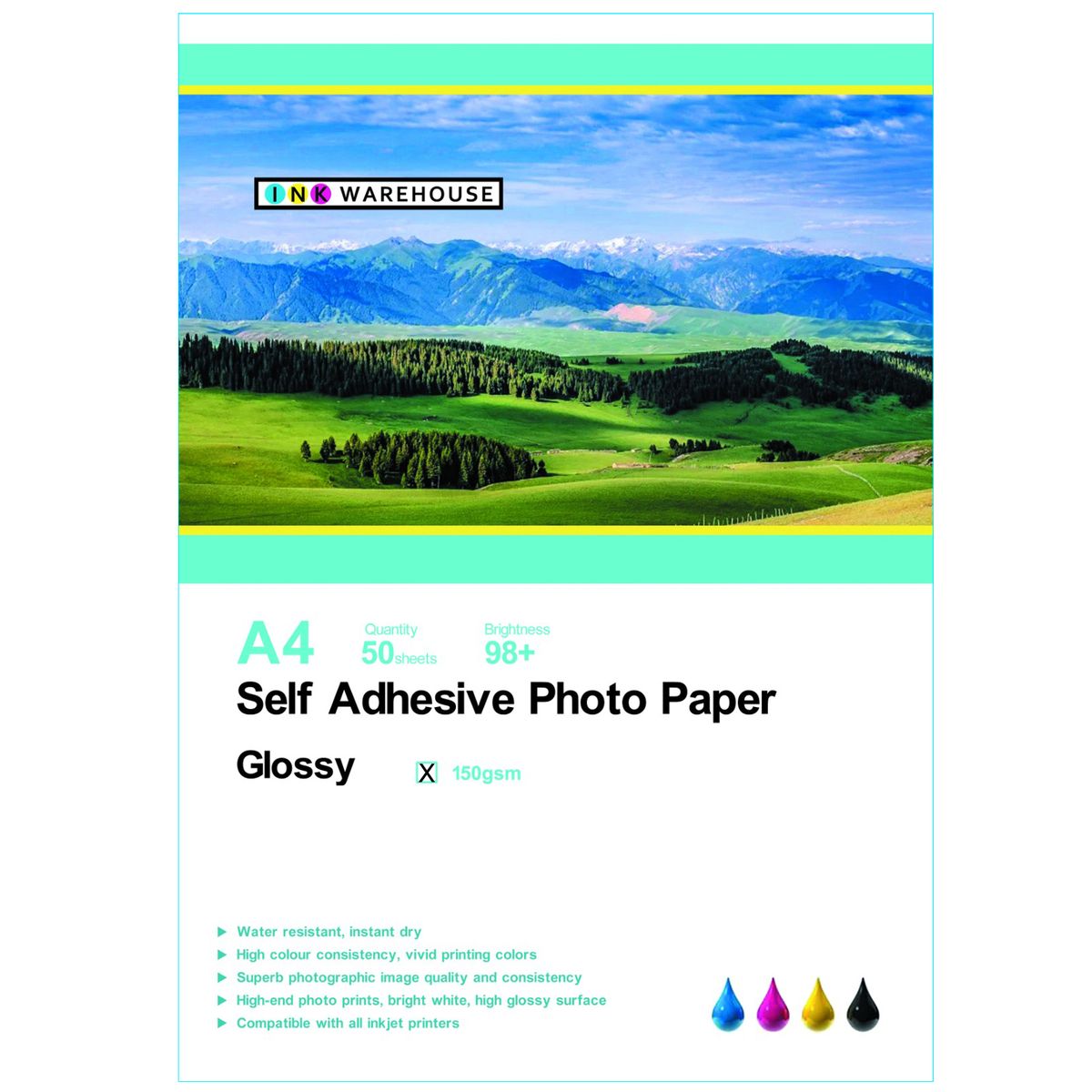 INKWAREHOUSE 150 GSM Self Adhesive Gloss Photo Paper A4 - 50 Sheets ...