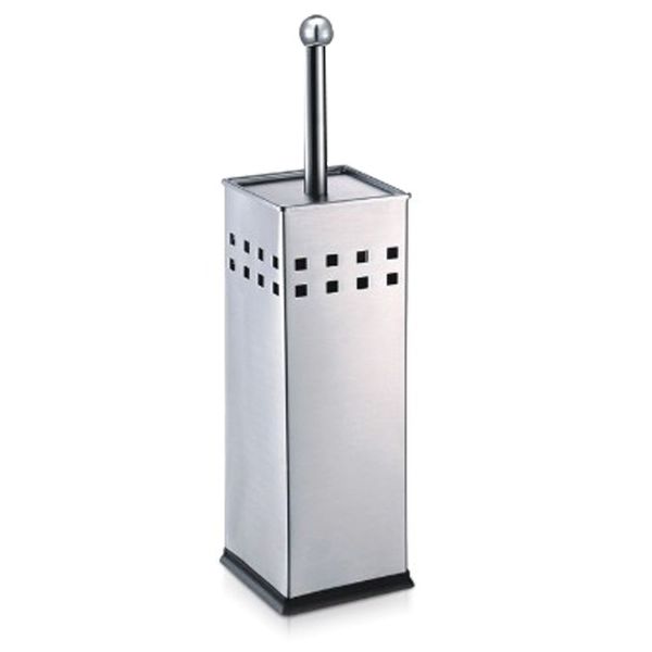 Toilet Brush with Square Stainless Steel Holder - Silver