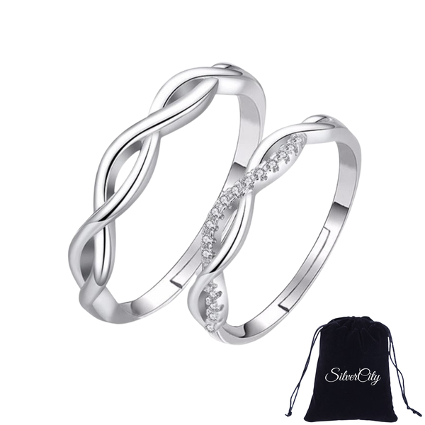 SilverCity Silver-Plated Eternity His &amp; Hers Ring Set Love That Lasts + Bag