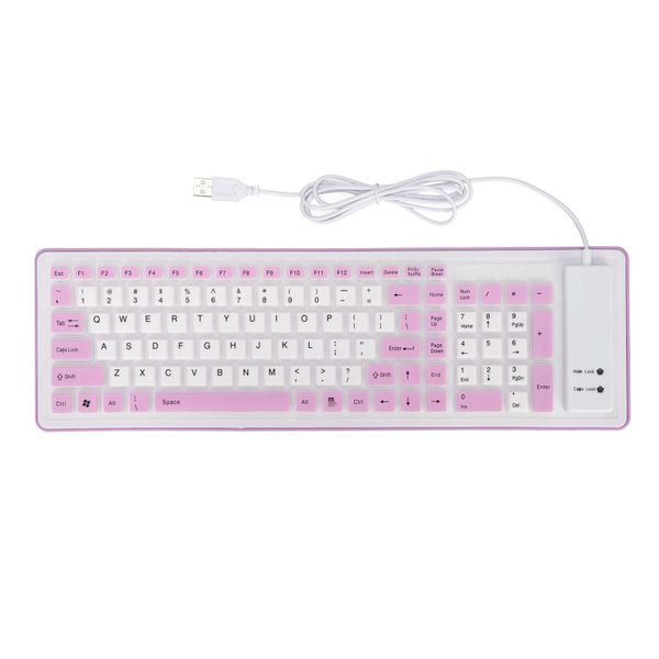 Foldable Silicone Keyboard 103 Keys USB Wired Waterproof Pink