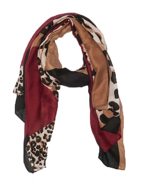 UB Creative Colour Block Animal Print Scarf - Black/Brown/Red