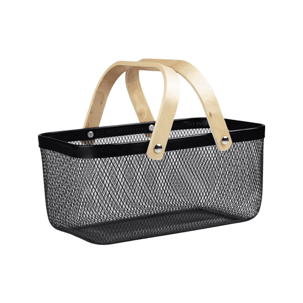 Wire Storage Basket With Wooden Handles