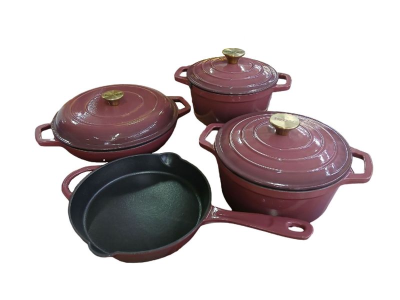 7 Pieces-Cast Iron Pot Set - Plum