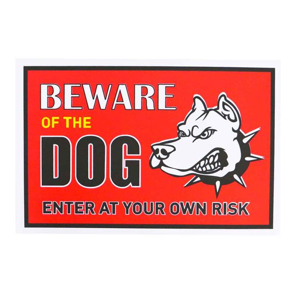 Red And White "Beware Of The Dog" Plastic Board 20cm x 30cm x 3mm