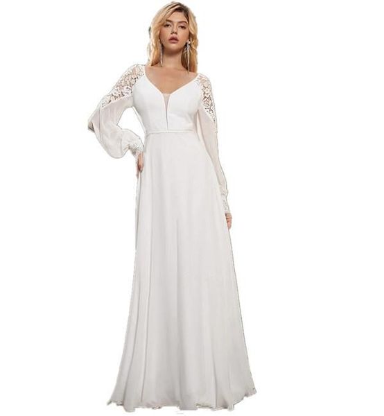 Fayebridal - White Chiffon Lace Wedding Dress Evening Dress