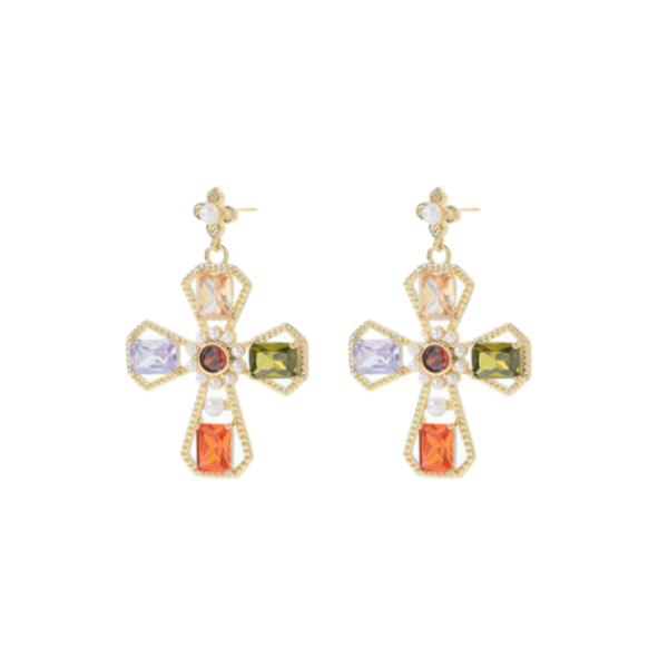 European Style Cross Earrings - Gold