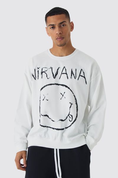 boohooMAN - Men's Oversized Nirvana Band Print Sweatshirt - White