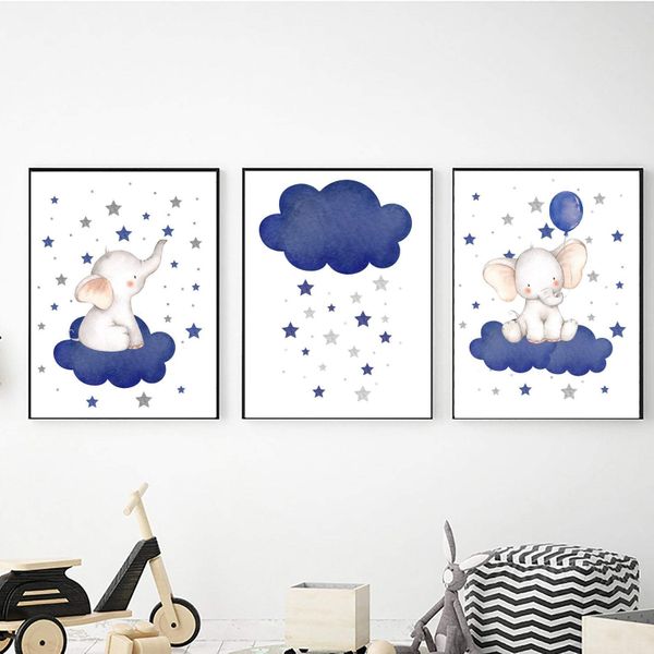 Blue Ellie in the Clouds - A4 Canvas -Set Of 3