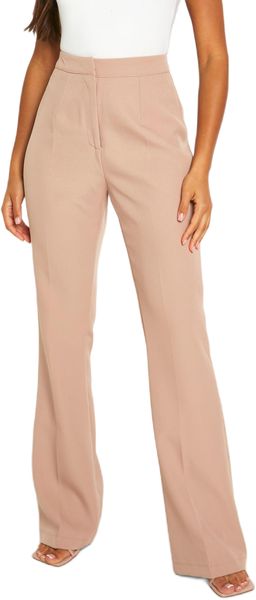 boohoo - Womens Fit &amp; Flare Tailored Trousers - 34 Inch Inside Leg - Camel