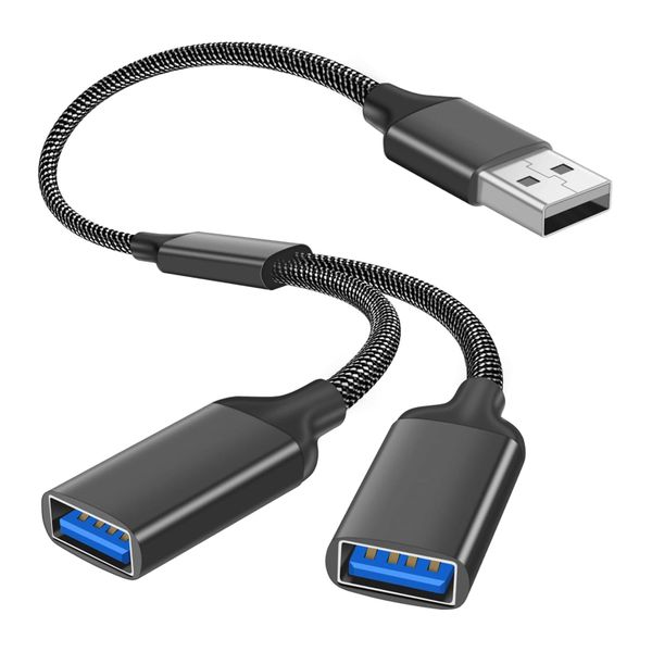 USB Splitter 2 Port, USB Male to Double Female Extension Cord Adapter
