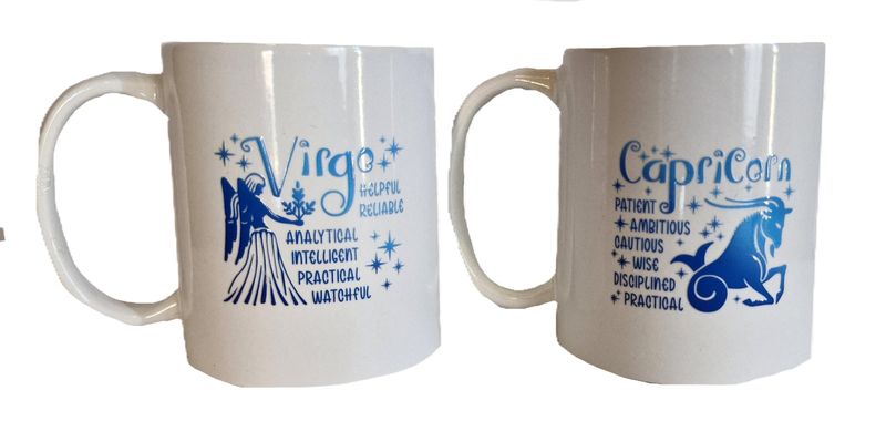 Set of 2 Coffee mugs with Zodiac sign Virgo &amp; Capricorn