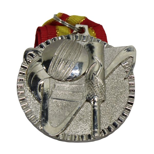 Medal - Cricket Alloy Metal Medal with Ribbon - 60mm Diameter - Silver