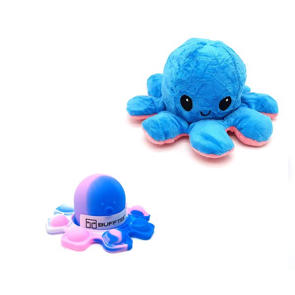 BUFFTEE Mystery Lucky Pack - Octopus Pop It &amp; HappySad Mood Plushy Octopus