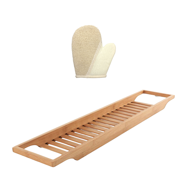 50cm Eco-Friendly Bamboo Bath Rack + Exfoliating Body Glove
