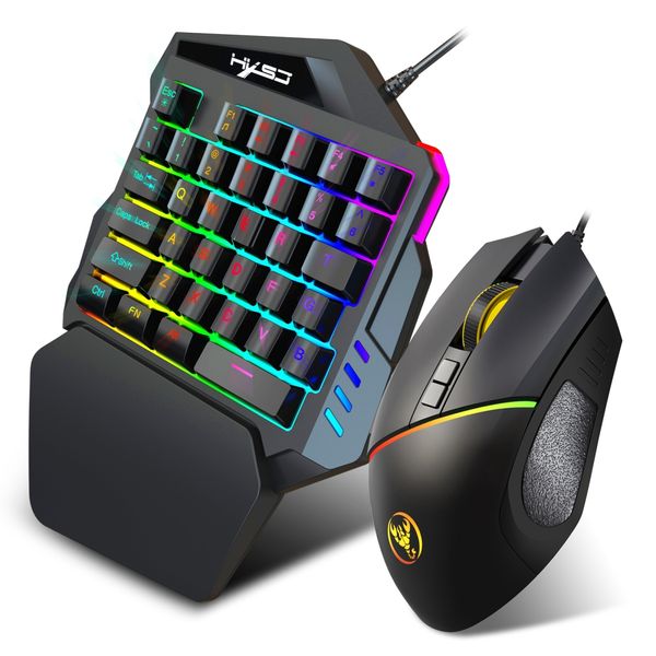 HXSJ One Handed Gaming Keyboard and Gaming Mouse Combo (35 Keys with LED)