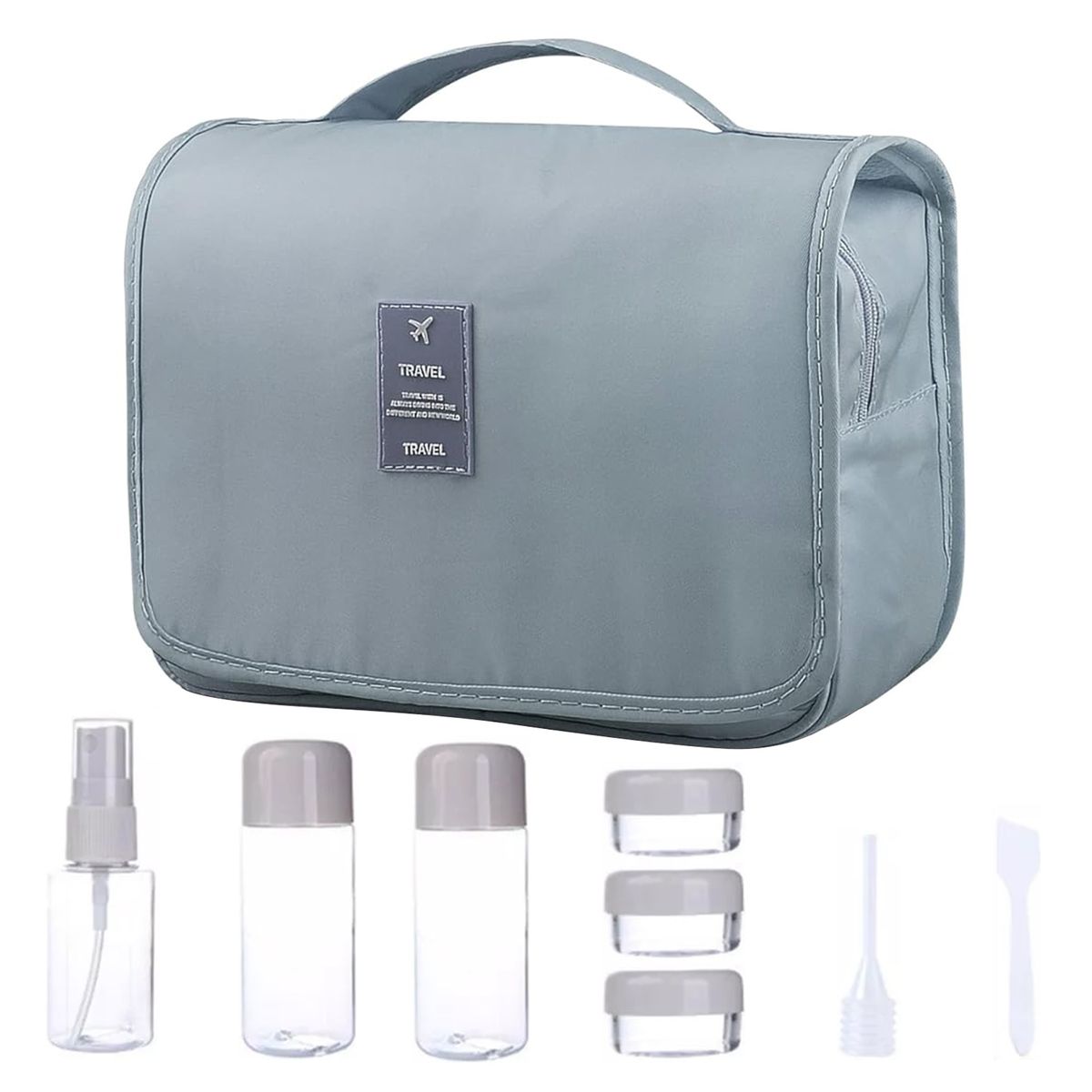 Versatile Toiletry Bag With Bottles For Travel And Hanging Storage - Grey