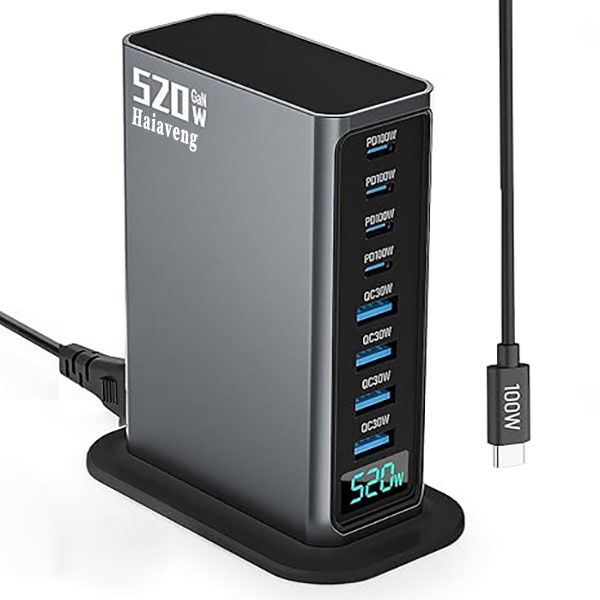 520W USB C Charger Block,8 Ports GaN Fast Charging Station Hub,PD 100w