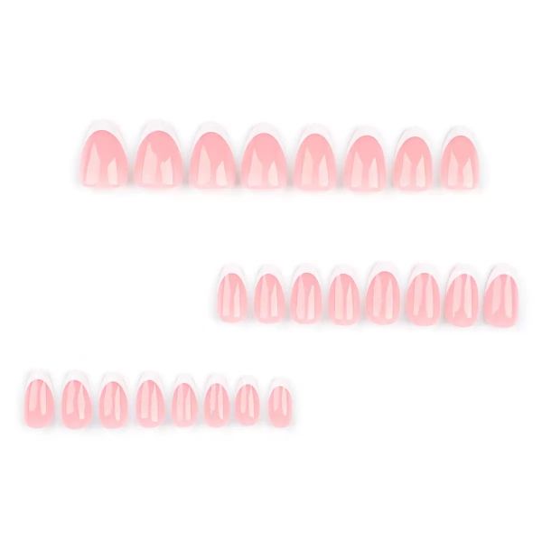 Cute Pink And White Minimalist Nail Art With Almond Shaped Nail Tips