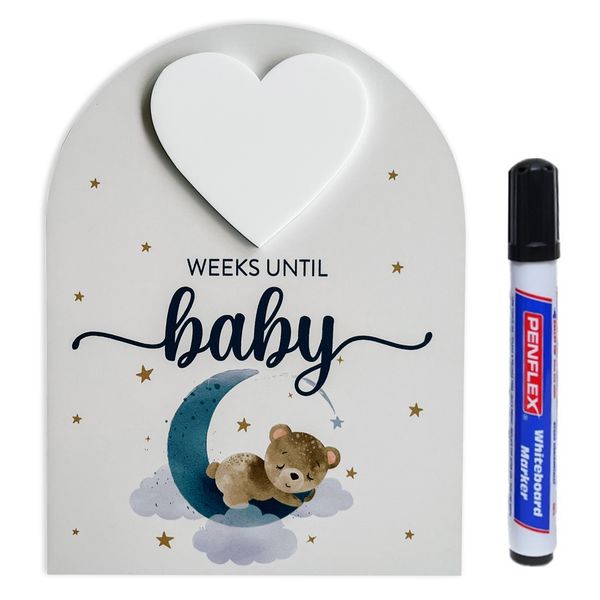 Blue Countdown To Baby Print &amp; Wood Magnet Sign Gift With Whiteboard Pen