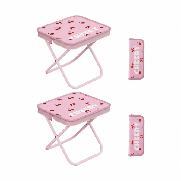 2 Pack Pink Pencil Case Shape Folding Stools - Portable Outdoor Seats