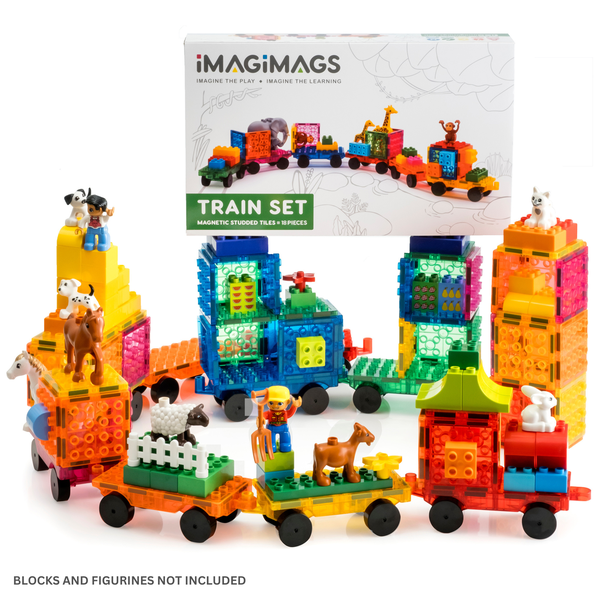 Imagimags Train Set - Magnetic Building Tiles - 18 Pieces