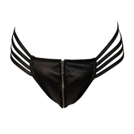 Men's Leather G-String Thong Zipper Open Front Pouch