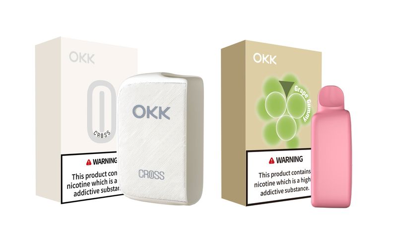 OKK Pure White Cross Vape Device with 30mg Grape Gummy Cartridge