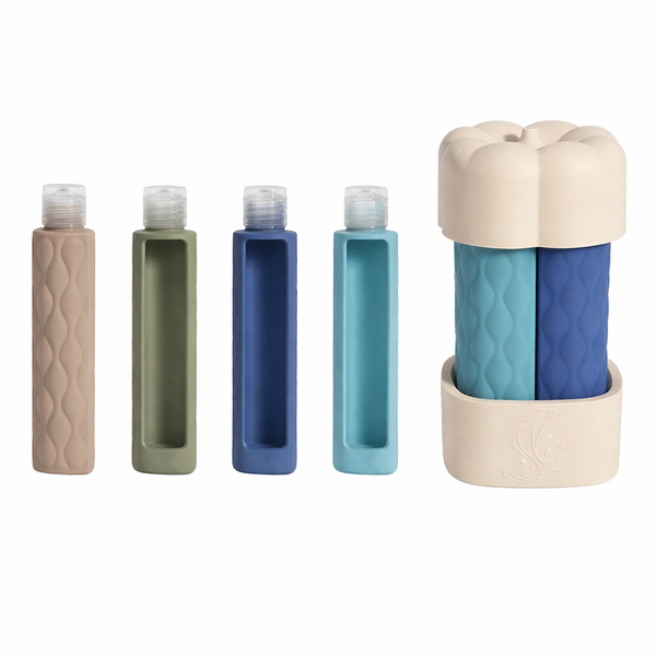 4-in-1 Refillable Travel Shampoo Bottle Set with Flower Holder