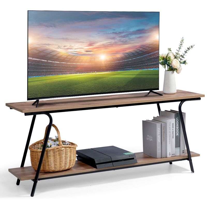 TV Stand, Modern TV Console with Storage Shelves - Brown