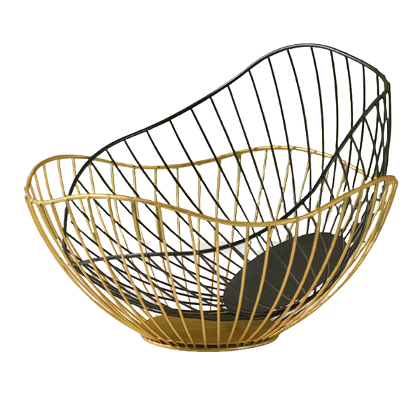 Metal Wire Fruit Basket Fruit Bowl For Kitchen Counter - 2Pack Black/Gold