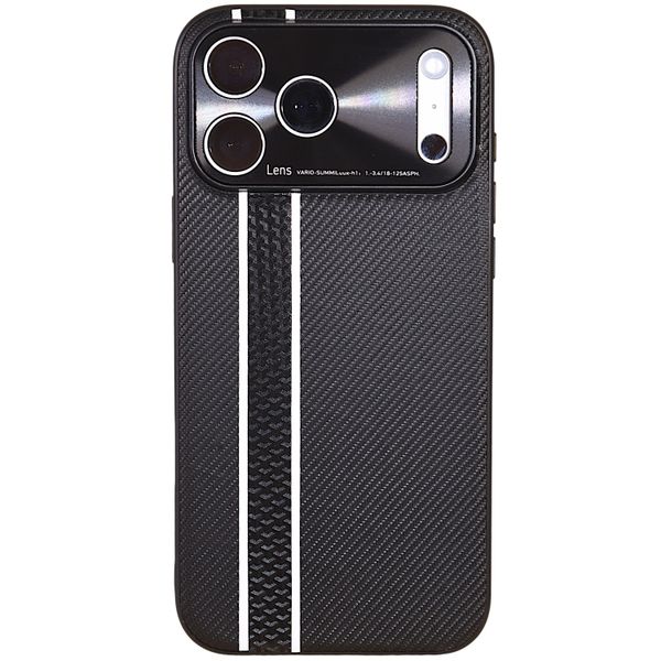 Carbon Fibre Pattern Phone Case With Dual Stripes - Compatible With IPhone