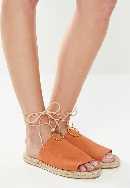 Women's Espadril Suede slip-on with cord and brass ring - rust