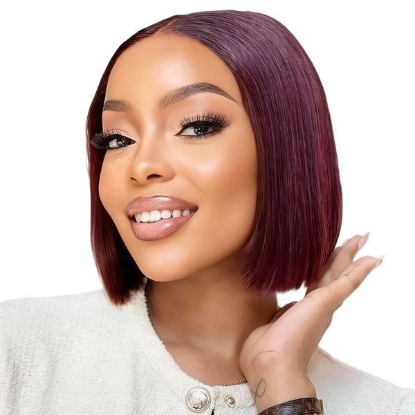 VSP Sleek Super Double Drawn Burgundy Full Frontal Bob Wig-8 inch 99J Color