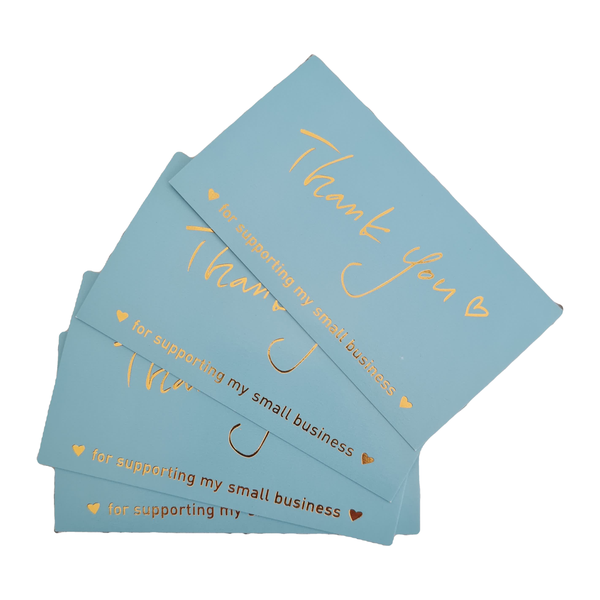 Blue gold Gift thank you cards business packaging florist - 100 pieces