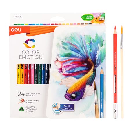 Deli Water Coloured Pencil 24 Colours Triangular Art Image